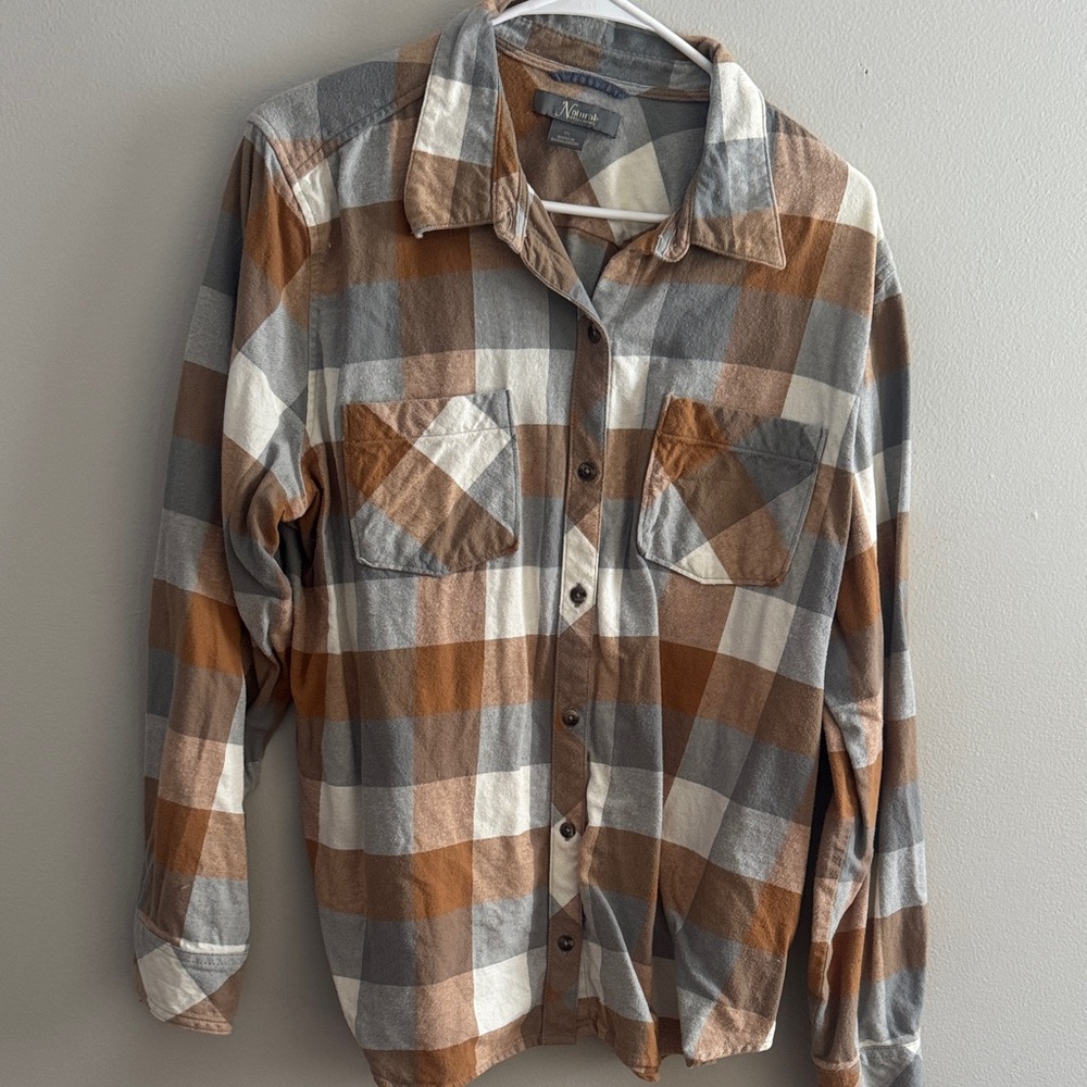 Natural Reflections Men's Casual Plaid Shirt - Brown, Gray, White C